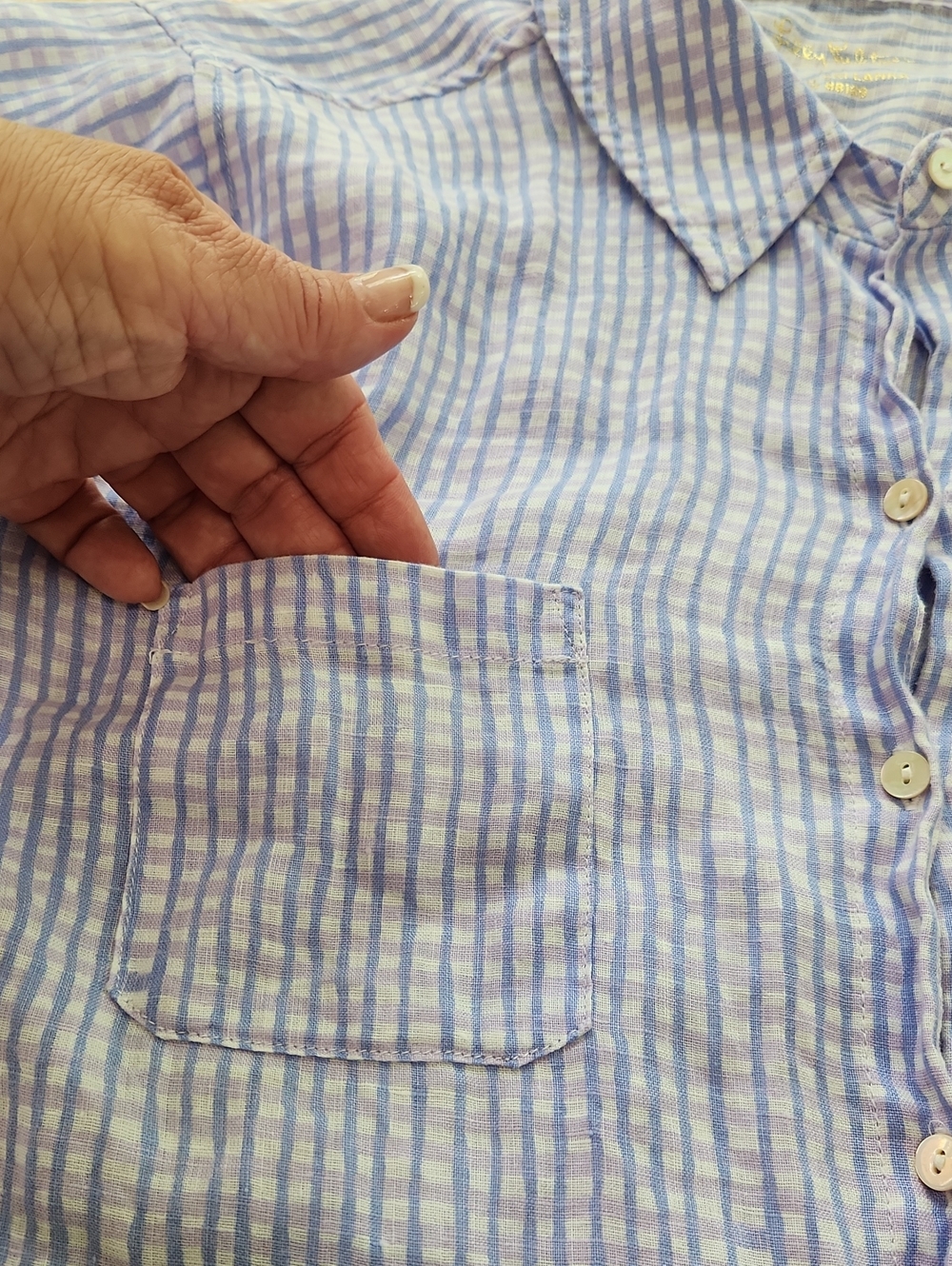 Lilly Pulitzer Sea View Linen Button Down Top in Lilac Verbena Gingham Size M - Picture 12 of 16